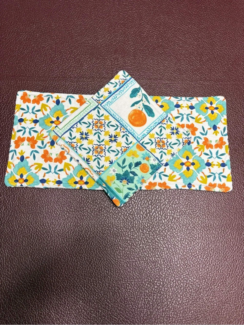 NEW Handmade Jar Grippers, Flower and Orange Print, Blue and Orange Colors